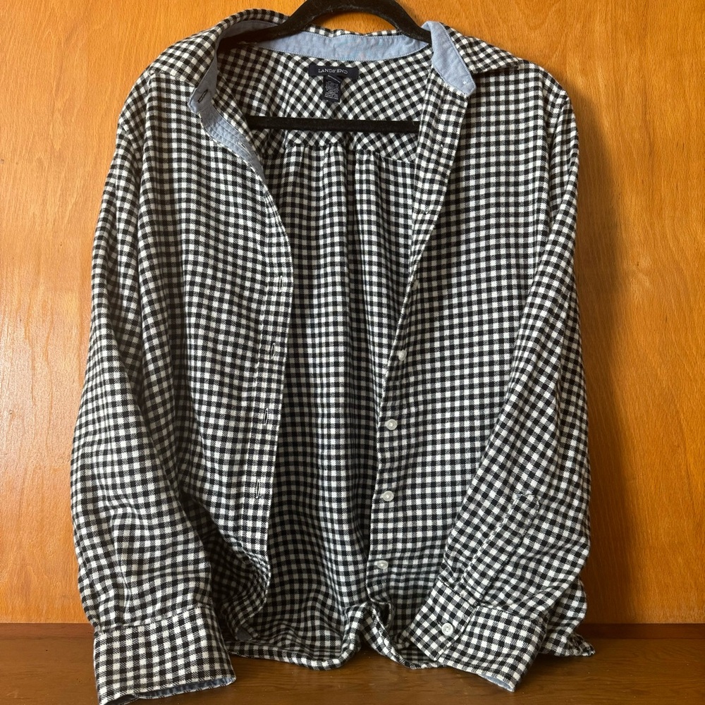 Lands’ End 100% Cotton Gingham Flannel Shirt